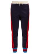 Matchesfashion.com Gucci - Side Striped Mid Rise Jersey Trousers - Womens - Blue Multi