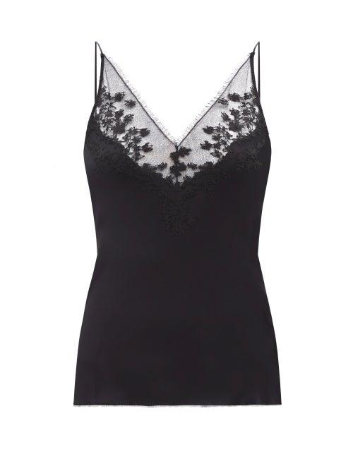 Carine Gilson - V-neck Lace-trim Silk-satin Camisole - Womens - Black