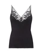 Carine Gilson - V-neck Lace-trim Silk-satin Camisole - Womens - Black