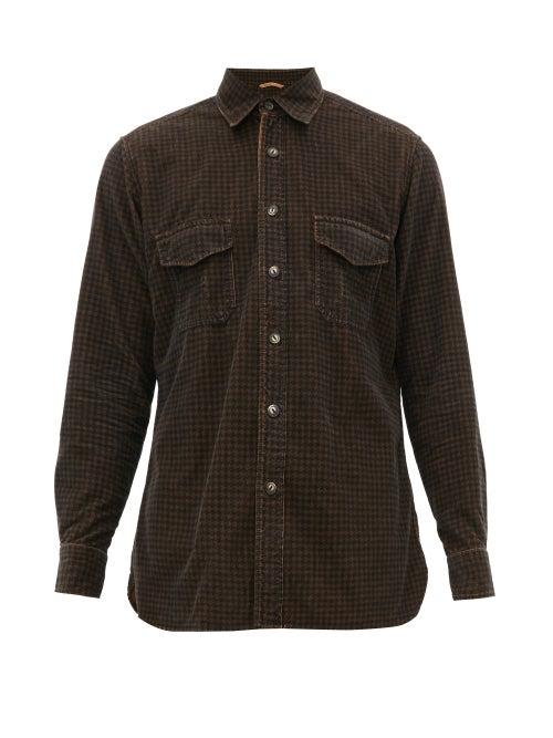 Matchesfashion.com The Gigi - Juno Houndstooth Print Cotton Corduroy Overshirt - Mens - Navy Multi