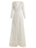 Luisa Beccaria Deep V-neck Lace Gown