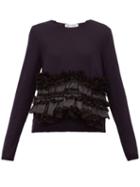 Matchesfashion.com Comme Des Garons Comme Des Garons - Satin Ruffle Wool Sweater - Womens - Navy