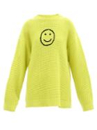 The Elder Statesman - Smiley-embroidered Waffle-knit Cashmere Sweater - Womens - Yellow