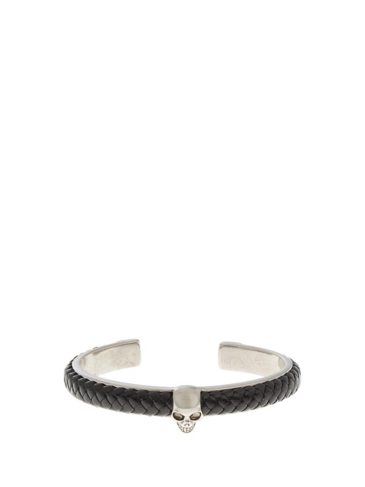 Alexander Mcqueen Woven-leather And Metal Skull Cuff