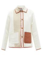 Loewe - Leather-trim Striped Linen-blend Twill Jacket - Womens - Ivory