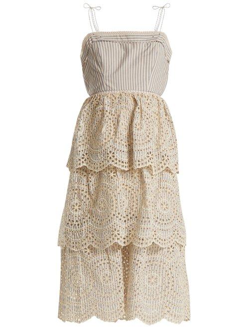 Matchesfashion.com Zimmermann - Meridian Striped Broderie Anglaise Cotton Dress - Womens - Blue Stripe