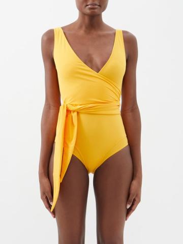 Lisa Marie Fernandez - Dree Louise Plunge-neck Crepe Swimsuit - Womens - Yellow