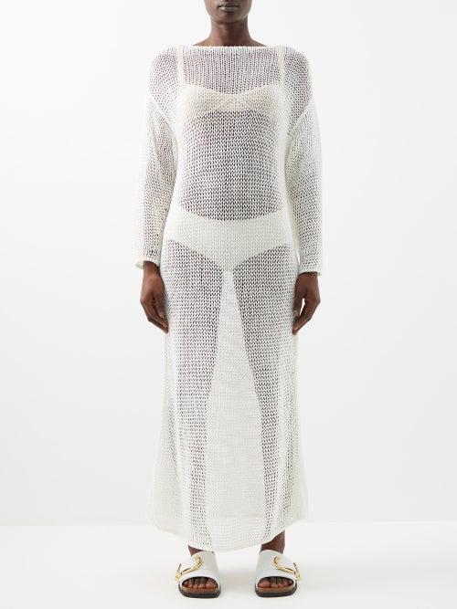 Khaite - Opal Open-knit Cotton-blend Maxi Dress - Womens - Ivory