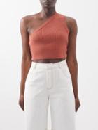 Jacquemus - Ascu One-shoulder Ribbed Linen-blend Top - Womens - Orange