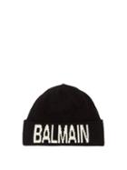 Matchesfashion.com Balmain - Wool Blend Logo Beanie Hat - Mens - Black White