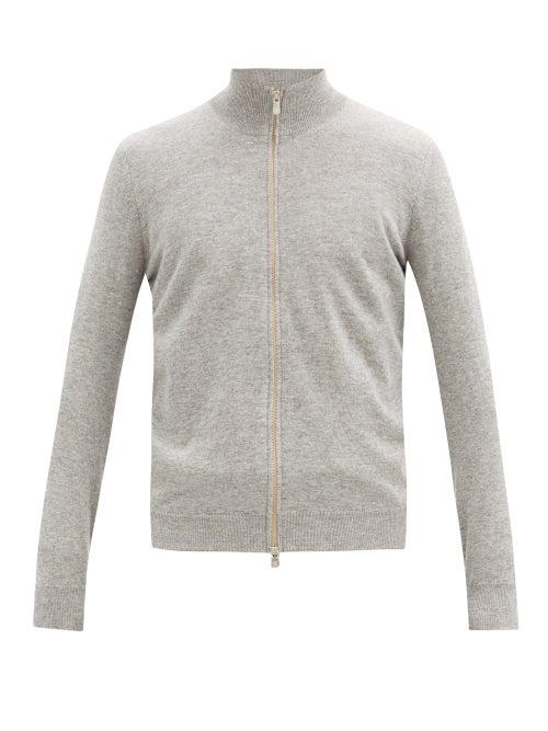 Matchesfashion.com Brunello Cucinelli - Stand-neck Cashmere Track Top - Mens - Grey