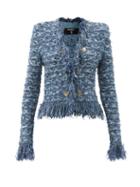 Matchesfashion.com Balmain - Fringed Tweed Jacket - Womens - Blue