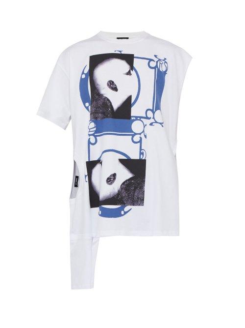 Matchesfashion.com Raf Simons - T Shirt With Open Side Print On Front - Mens - White