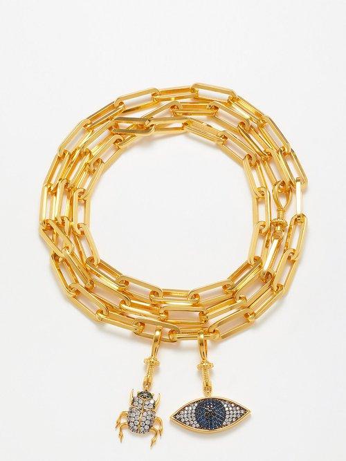 Begm Khan - Scarab & Evil Eye-charm 24kt Gold-plated Bracelet - Womens - Gold Multi