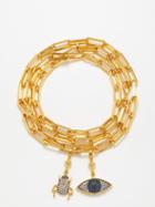 Begm Khan - Scarab & Evil Eye-charm 24kt Gold-plated Bracelet - Womens - Gold Multi