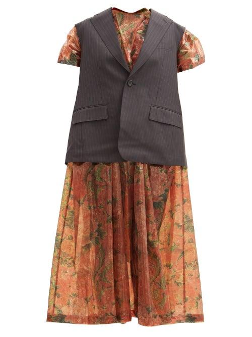 Junya Watanabe - Layered Floral-print Lam Dress - Womens - Orange Multi