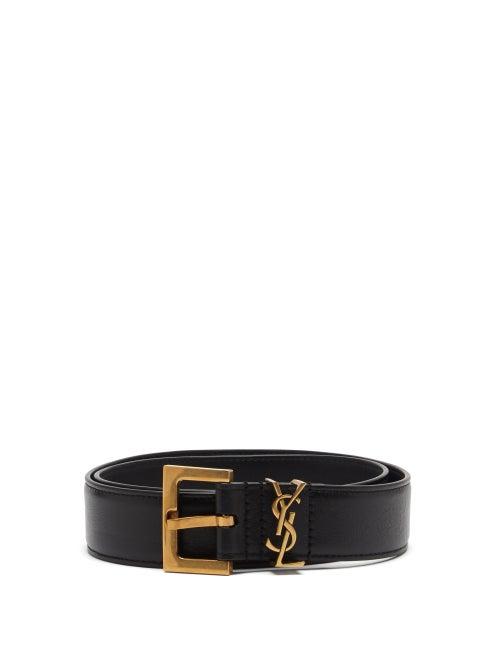 Matchesfashion.com Saint Laurent - Monogram Leather Black Buckle Belt - Womens - Black