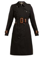 Matchesfashion.com Burberry - Leather Trimmed Cotton Gabardine Trench Coat - Womens - Black