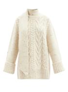 Ganni - Scarf-neckline Cable-knit Sweater - Womens - Cream