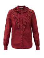 Matchesfashion.com See By Chlo - Ruffled Logo-embroidered Cotton-poplin Blouse - Womens - Burgundy
