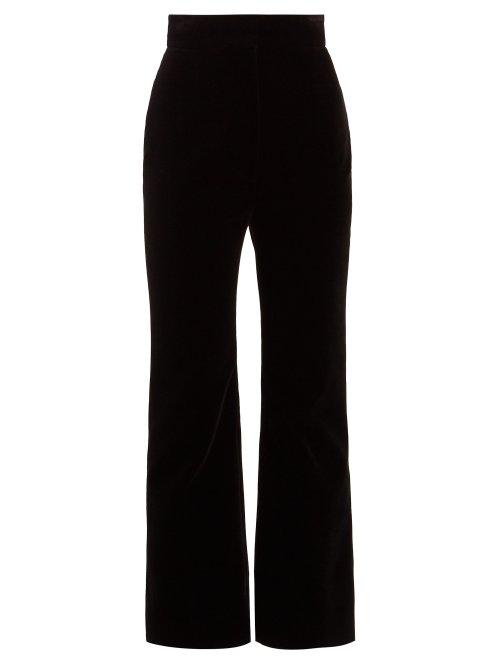 Matchesfashion.com Saint Laurent - High Rise Kick Flare Velvet Trousers - Womens - Black