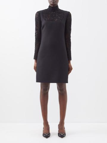 Valentino - Lace-panelled Crepe Mini Dress - Womens - Black
