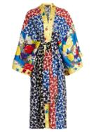 Matchesfashion.com Duro Olowu - Nina Contrast Panel Silk And Crepe Kimono Dress - Womens - Multi