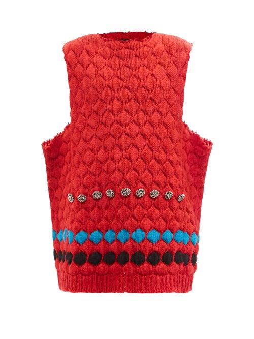 Raf Simons - Crystal-embellished Wool Sleeveless Sweater - Womens - Red