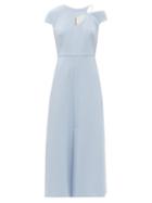 Matchesfashion.com Roland Mouret - Thean Asymmetric Crepe Midi Dress - Womens - Light Blue