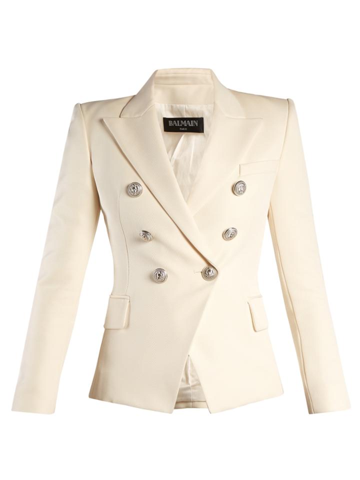 Balmain Double-breasted Peak-lapel Twill Blazer