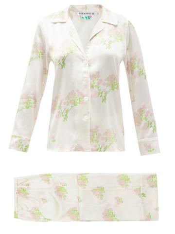 Ladies Lingerie Bernadette - Floral-print Silk-blend Satin Pyjamas - Womens - Cream