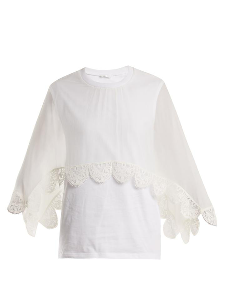 Chloé Round-neck Lace-trimmed Cotton-jersey Top