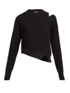 Matchesfashion.com Proenza Schouler Pswl - Asymmetric Cotton Blend Knit Sweater - Womens - Black