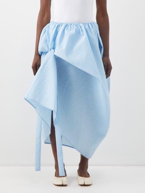 Cecilie Bahnsen - Fumie Asymmetric Cloqu Midi Skirt - Womens - Blue