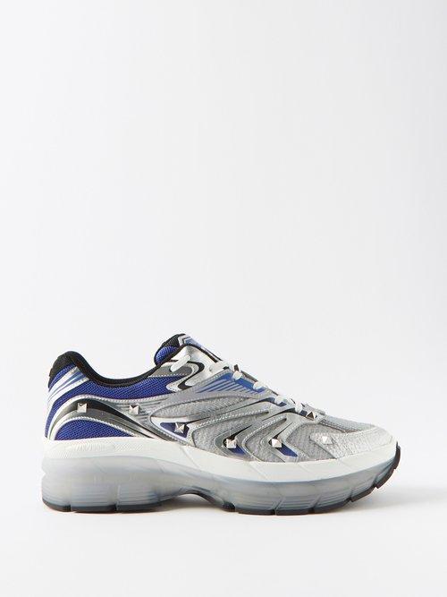 Valentino Garavani - Ms-2960 Leather And Mesh Trainers - Mens - White Blue