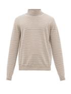 Matchesfashion.com Maison Margiela - Striped Roll-neck Wool Sweater - Mens - Brown White