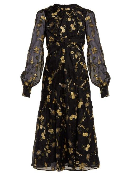Matchesfashion.com Erdem - Carwen Lismore Embroidery Organza Dress - Womens - Black Print