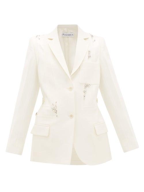 Matchesfashion.com Jw Anderson - Crystal-embellished Panelled-wool Suit Jacket - Womens - Ivory