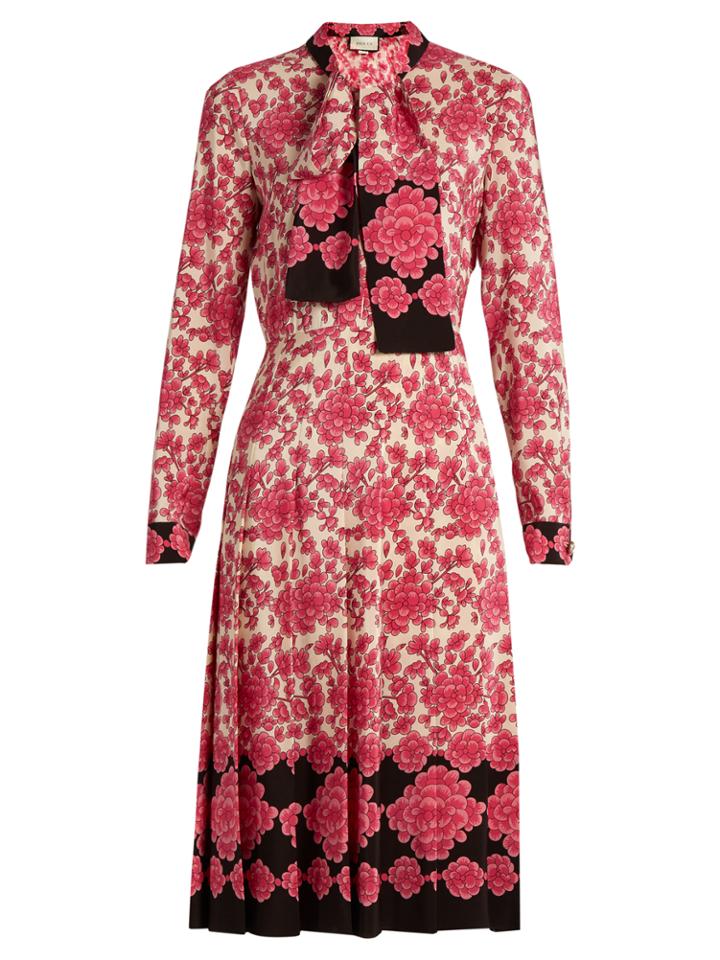 Gucci Porcelain Floral-print Silk Dress