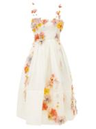 Zimmermann - Postcard Floral-appliqu Linen-blend Voile Dress - Womens - Ivory