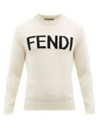Matchesfashion.com Fendi - Logo Intarsia Wool Sweater - Mens - White