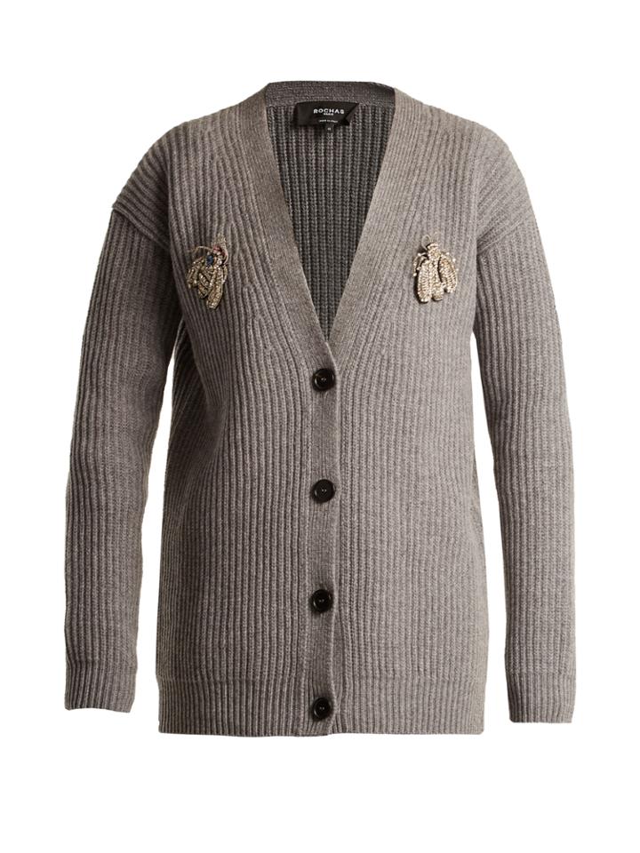 Rochas Bee-embellished Wool Cardigan