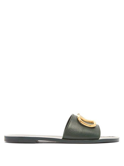 Matchesfashion.com Valentino - Go Logo Leather Slides - Womens - Green