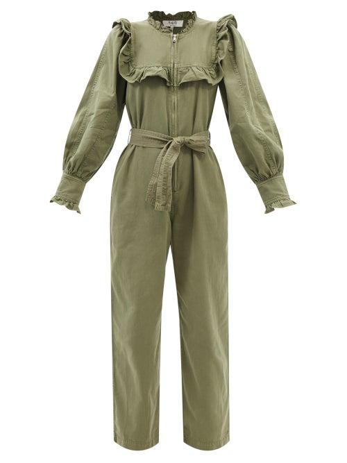 Sea - Stan Ruffled Sandwashed-twill Jumpsuit - Womens - Khaki