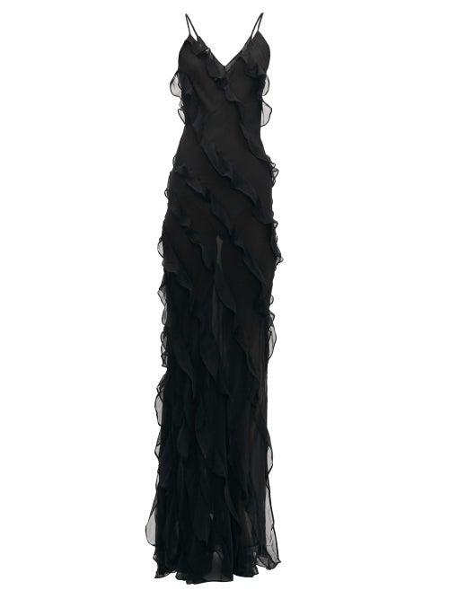Matchesfashion.com Rat & Boa - Selena Ruffled Silk Maxi Dress - Womens - Black