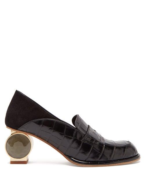 Matchesfashion.com Loewe - Crocodile Effect Leather And Suede Pumps - Womens - Black