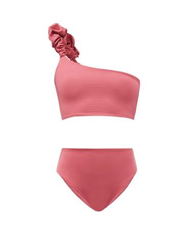 Matchesfashion.com Maygel Coronel - Karla Ruffled One-shoulder Bikini - Womens - Pink