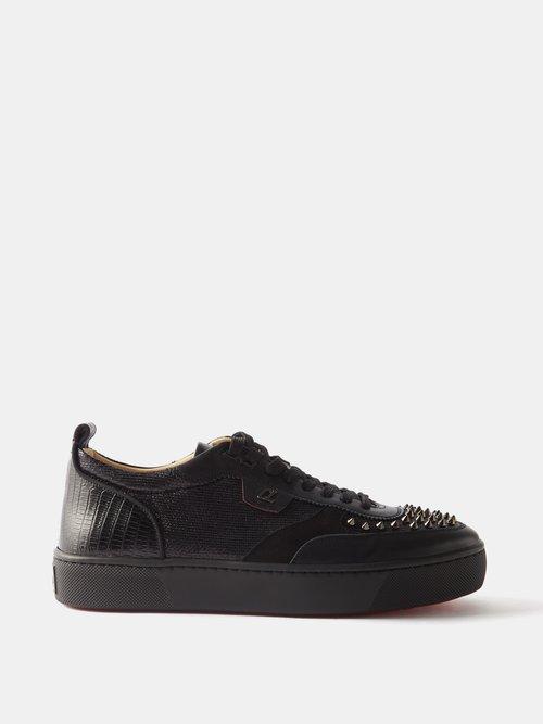 Christian Louboutin - Happyrui Spikes Embellished Leather Trainers - Mens - Black