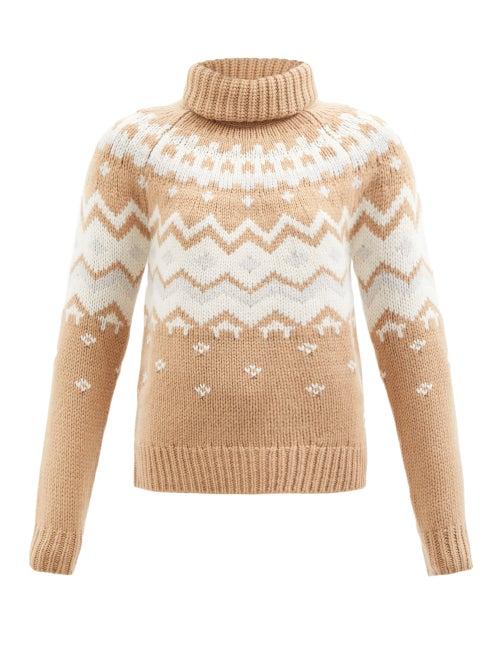 Bogner - Sophi Roll-neck Fair Isle Cashmere Sweater - Womens - Camel