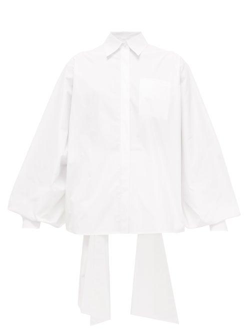 Matchesfashion.com Valentino - Back-ties Cotton-blend Poplin Shirt - Womens - White